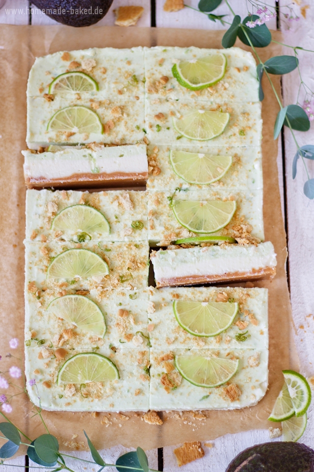 No bake avocado limetten cheesecake bars
