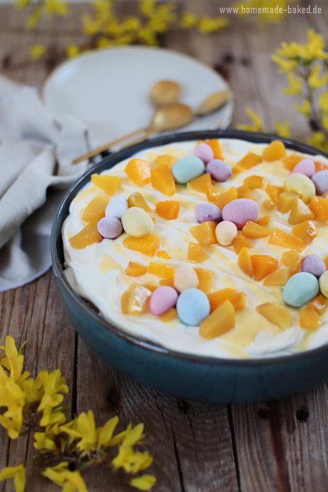 Rezept für ein oster-tiramisu mit eierlikör und pfirsichen
