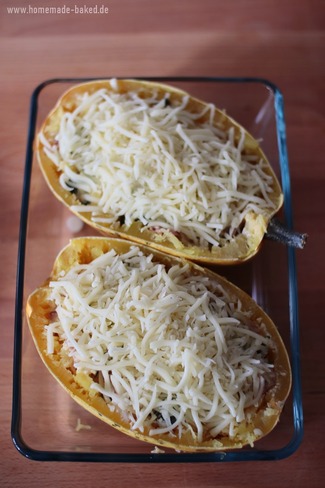 spaghettikuerbis mit spinat schinken fuellung