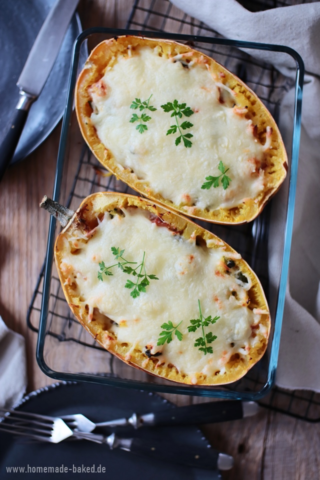 spaghettikuerbis mit spinat schinken fuellung