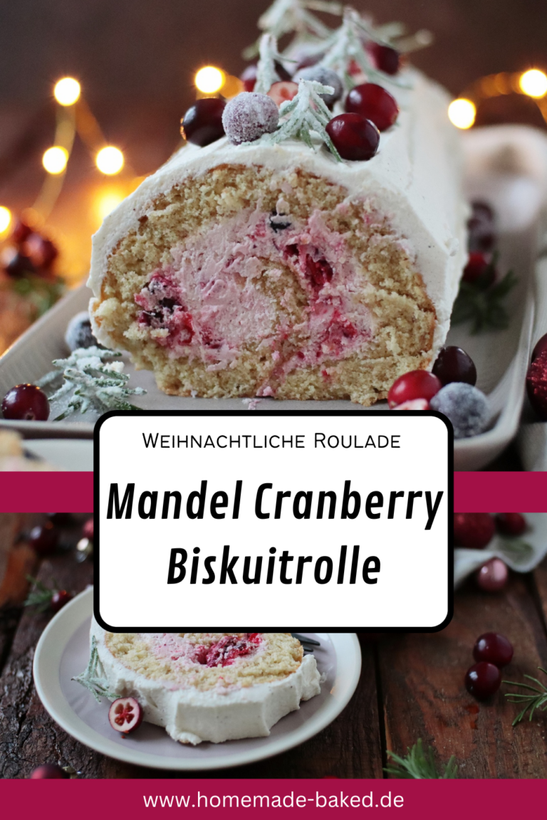 Mandel Cranberry Biskuitrolle: eine weihnachtliche Roulade