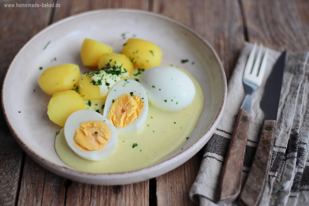 klassische eier in senfsauce mit kartoffeln: senfeier schnell und einfach