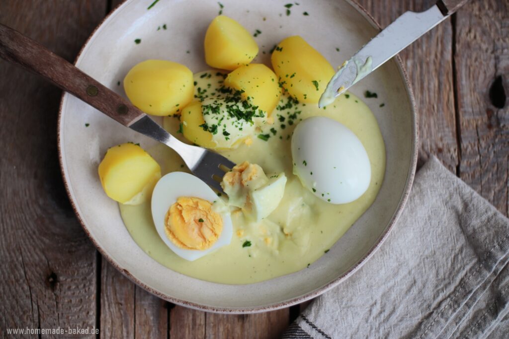 klassische eier in senfsauce mit kartoffeln: senfeier schnell und einfach