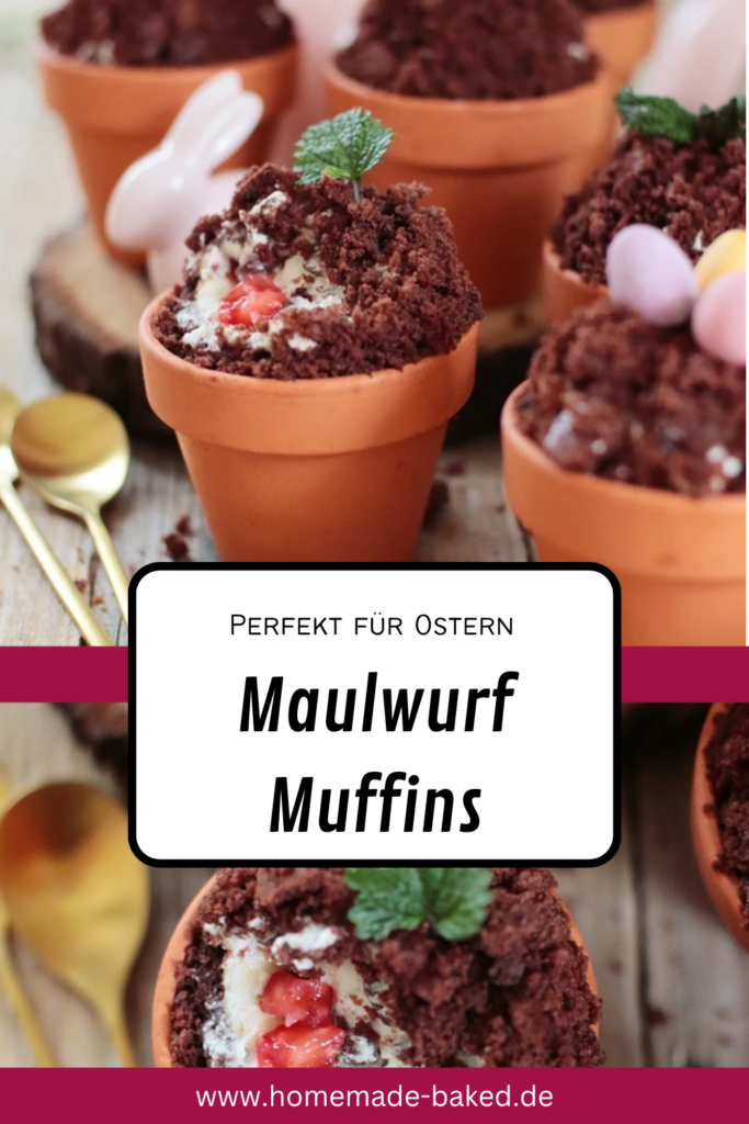 Maulwurf-Muffins im Topf mit Bananen und Erdbeeren: