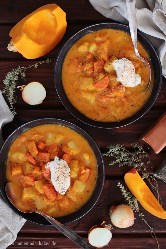 deftiges kürbis-kartoffel-gulasch, vegetarischer eintopf