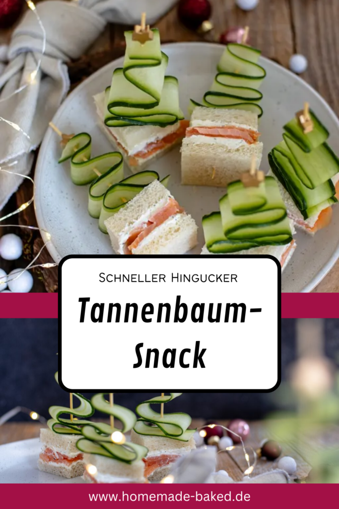 tannenbaum-snack: weihnachtliches fingerfood, gurken-lachs-sandwich