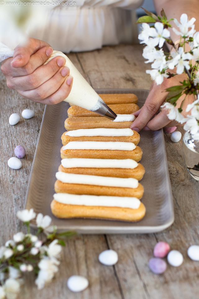 No Bake Ostertörtchen in 30 Minuten – Einfaches Dessert mit Löffelbiskuit & Mascarpone-Quark-Creme