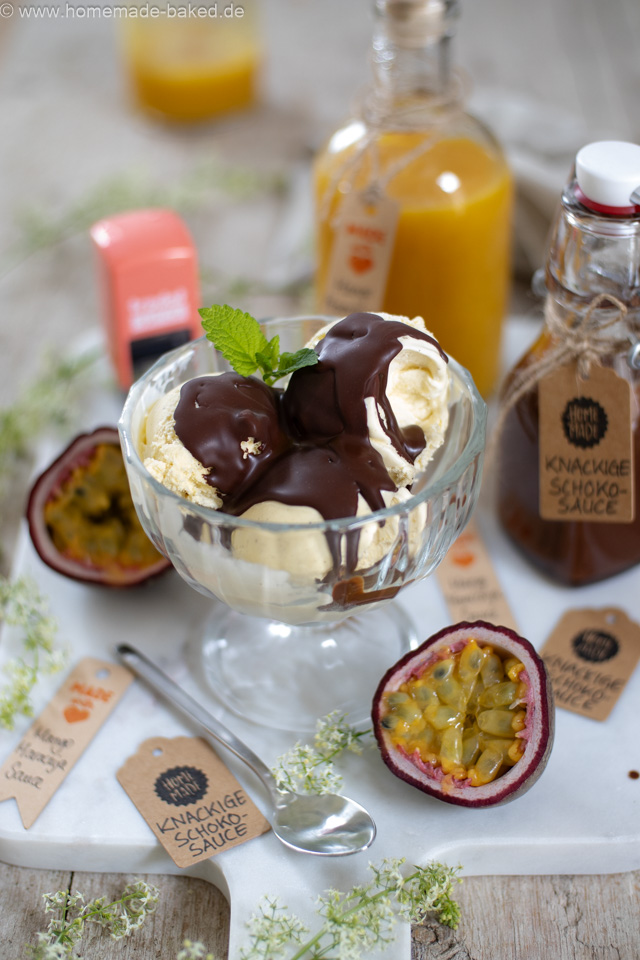Mango-Maracuja-Sauce & knackige Schoko-Glasur – Eis-Saucen einfach selber machen