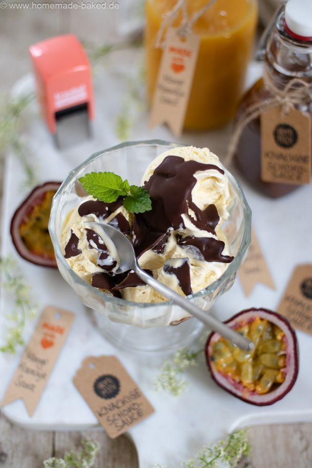 Mango-Maracuja-Sauce & knackige Schoko-Glasur – Eis-Saucen einfach selber machen