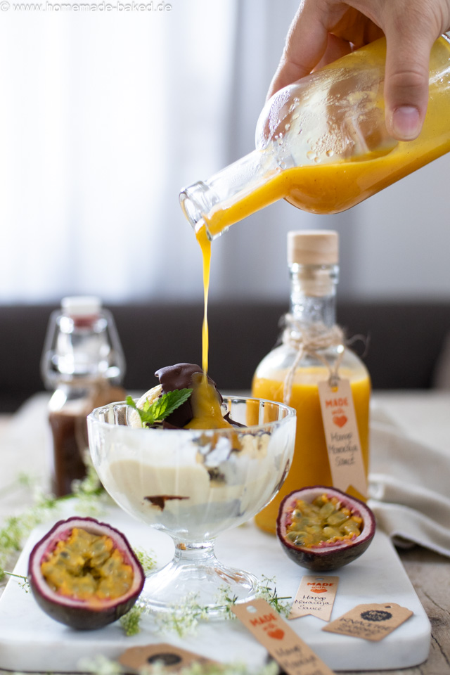 Mango-Maracuja-Sauce & knackige Schoko-Glasur – Eis-Saucen einfach selber machen