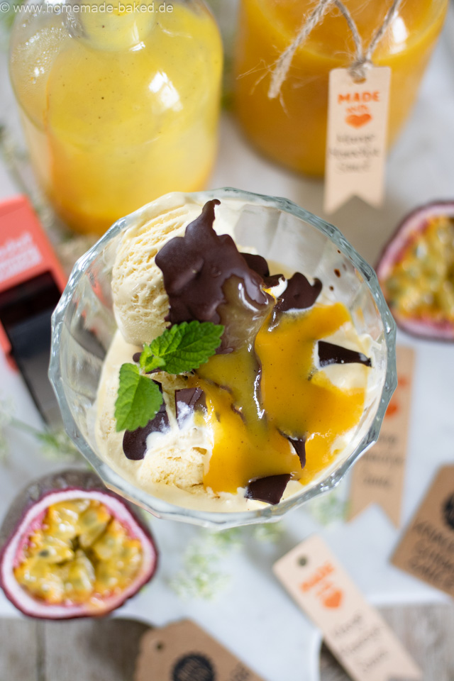 Mango-Maracuja-Sauce & knackige Schoko-Glasur – Eis-Saucen einfach selber machen