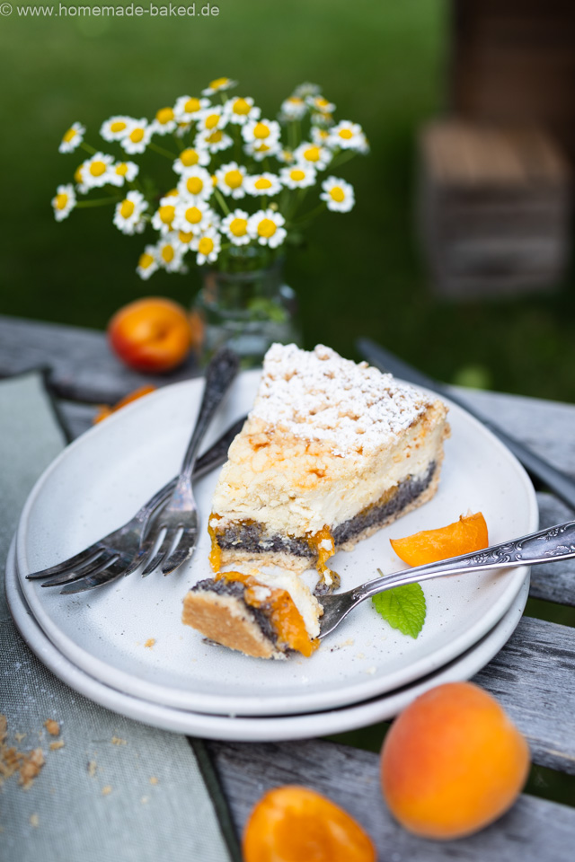 Mohn Streusel Käsekuchen mit Aprikosen – einfach, saftig und fruchtig