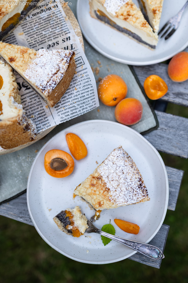 Mohn Streusel Käsekuchen mit Aprikosen – einfach, saftig und fruchtig