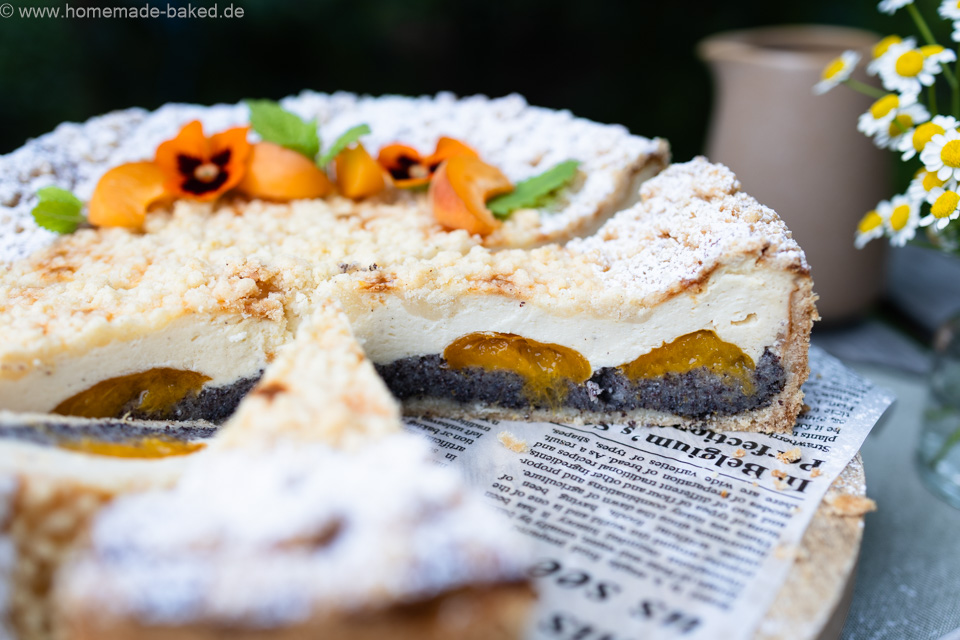 Mohn Streusel Käsekuchen mit Aprikosen – einfach, saftig und fruchtig