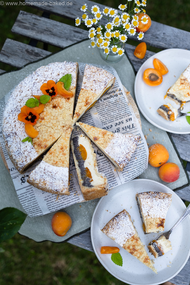 Mohn Streusel Käsekuchen mit Aprikosen – einfach, saftig und fruchtig