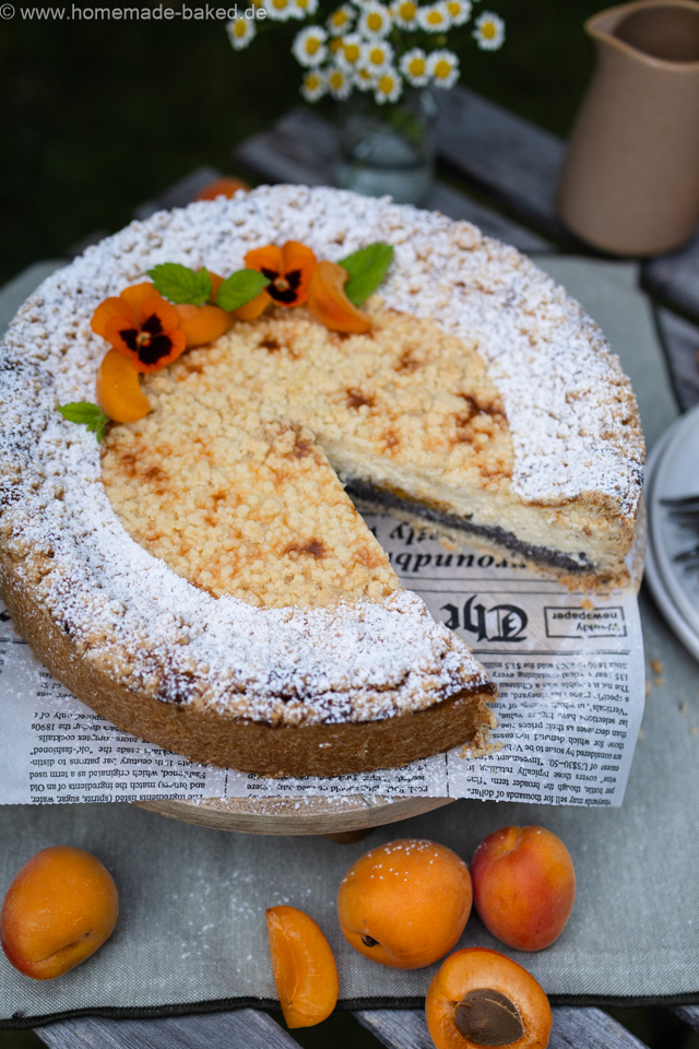 Mohn Streusel Käsekuchen mit Aprikosen – einfach, saftig und fruchtig