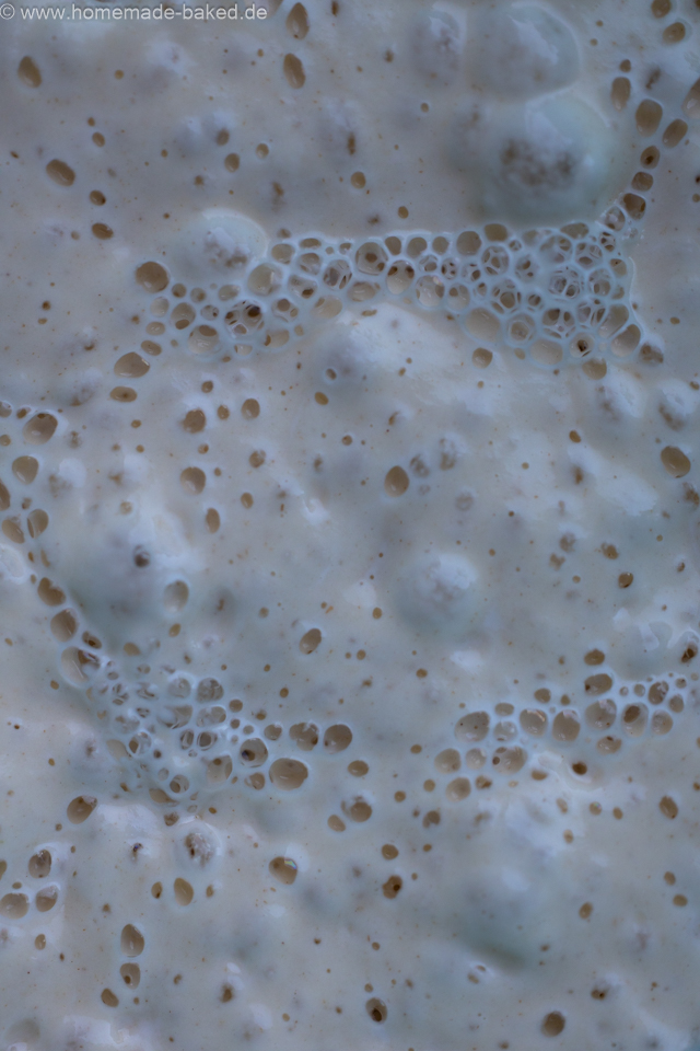 vorteig für geflochtenen osterfladen. die bläschen sind sichtbar