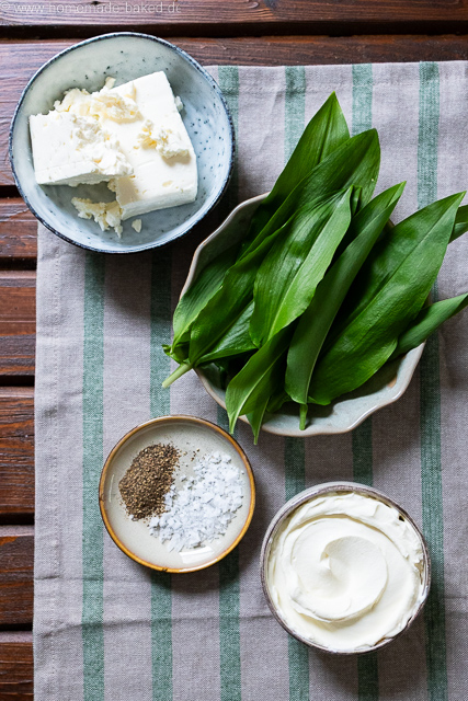 Zutaten für Bärlauch Dip mit Feta und Schmand